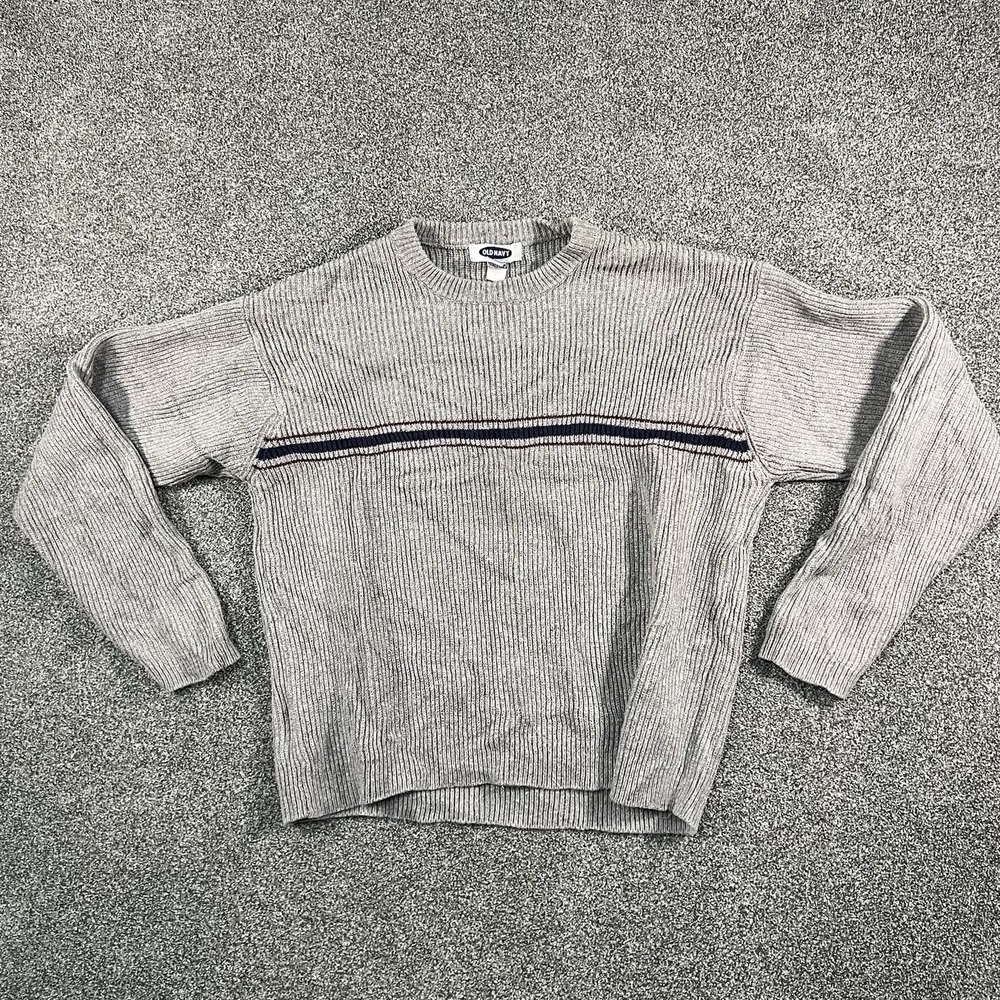 Vintage Old Navy Mens M Ribbed Knit Sweater Gray Stripe Y2K 90s Cotton Ramie
